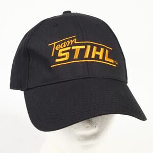 Team Stihl Embroidered Logo H&L Strapback Ball Cap Hat Solid Black Orange